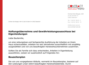 Haftungsübernahme bei Eigenleistungen